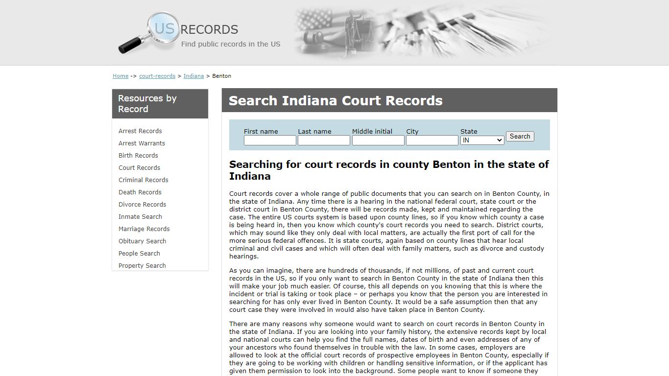 Search Court Records Benton Indiana | US Records